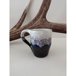 Artisan Studio Pottery Mug Hand Thrown Drip Glaze Lavender Black Signed A Mark